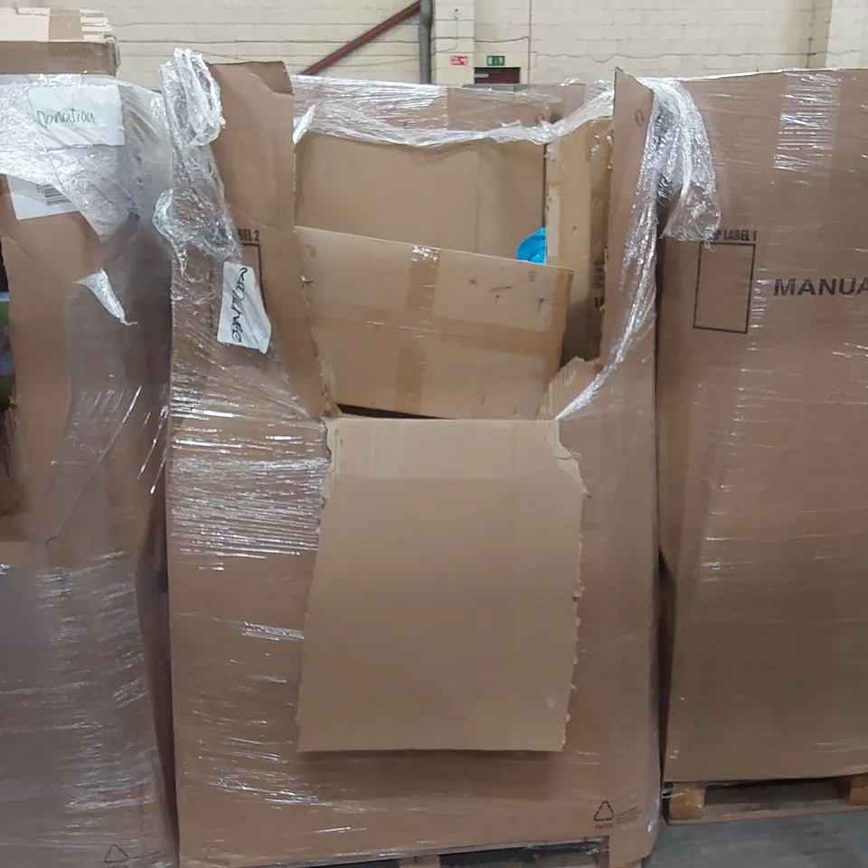 PALLET OF ASSORTED HOUSEHOLD ITEMS AND CONSUMER PRODUCTS TO INCLUDE; TIMBER RIDGE CAMPING WAGON & FOLDING CHAIR, INDUCTION STOVE, BAR STOOL, FOLDING WAGON, BOXED FURNITURE ETC 