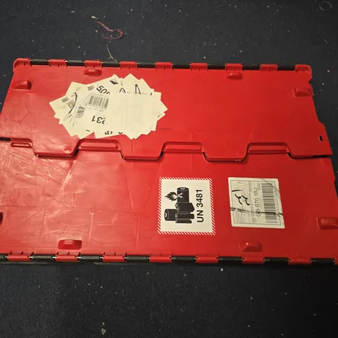 LARGE HARD PLASTIC STORAGE CONTAINER IN BLACK W. RED LID