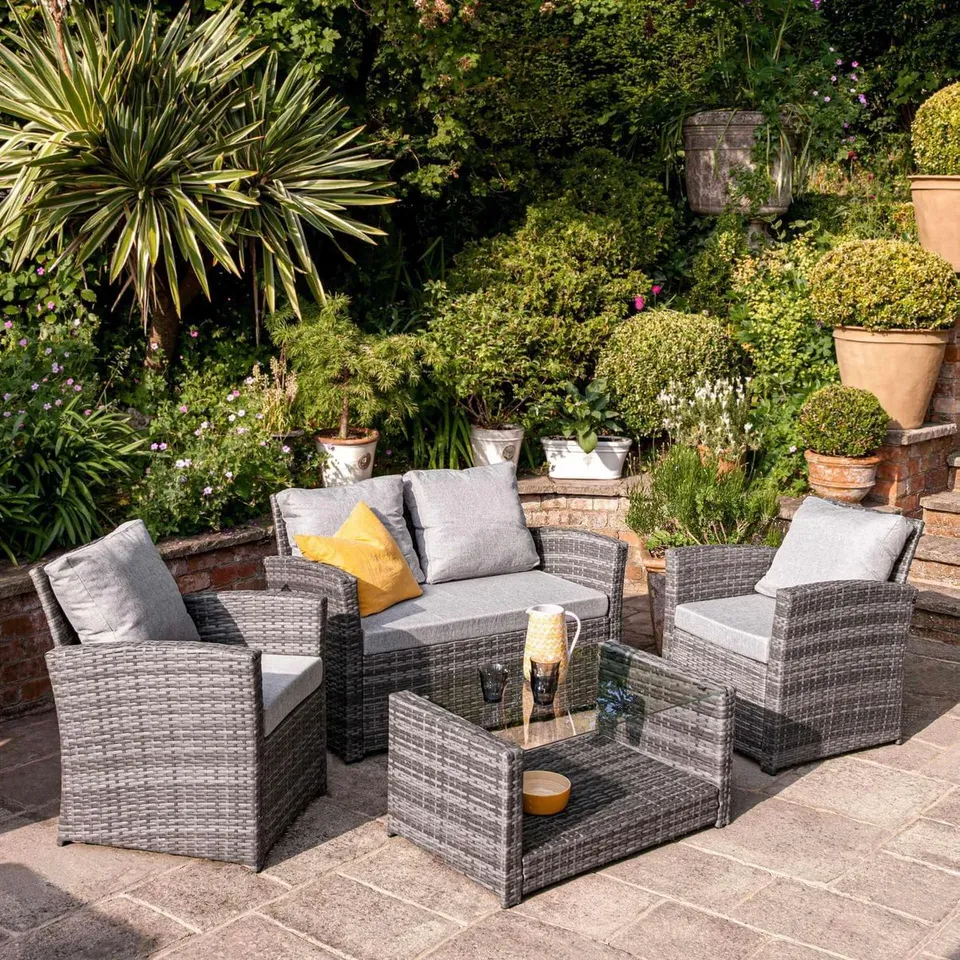 BOXED LAURA JAMES COTE 4 SEATER RATTAN GARDEN SOFA SET - GREY