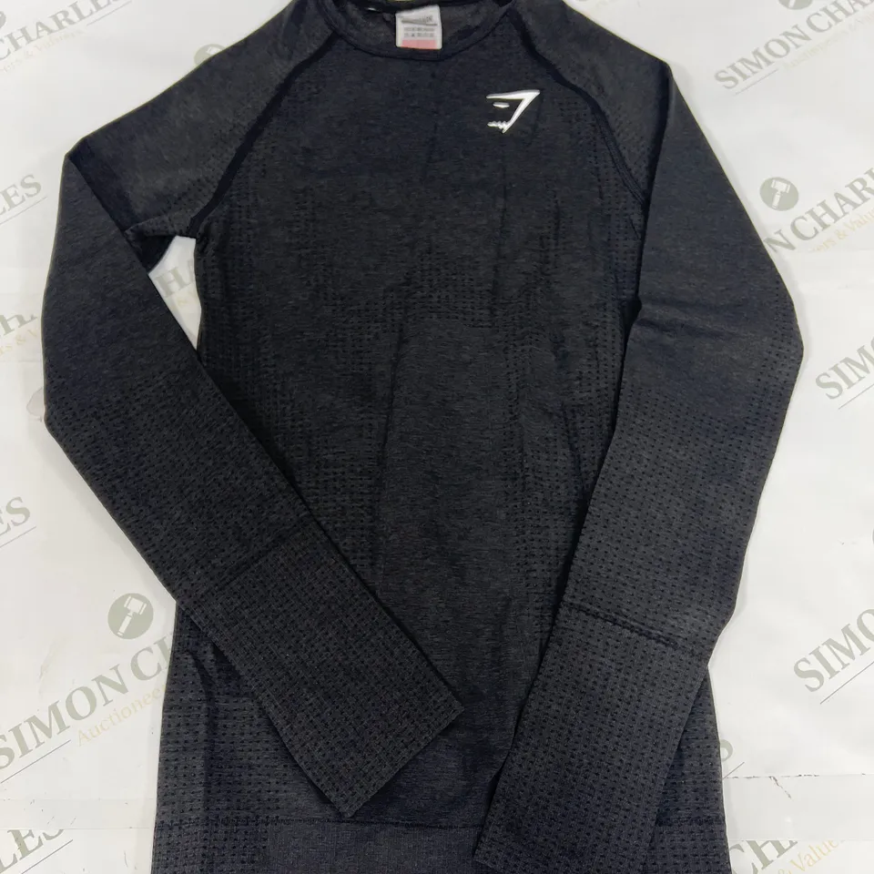 GYMSHARK LONG SLEEVED TRAINING TOP IN BLACK SIZE XS 