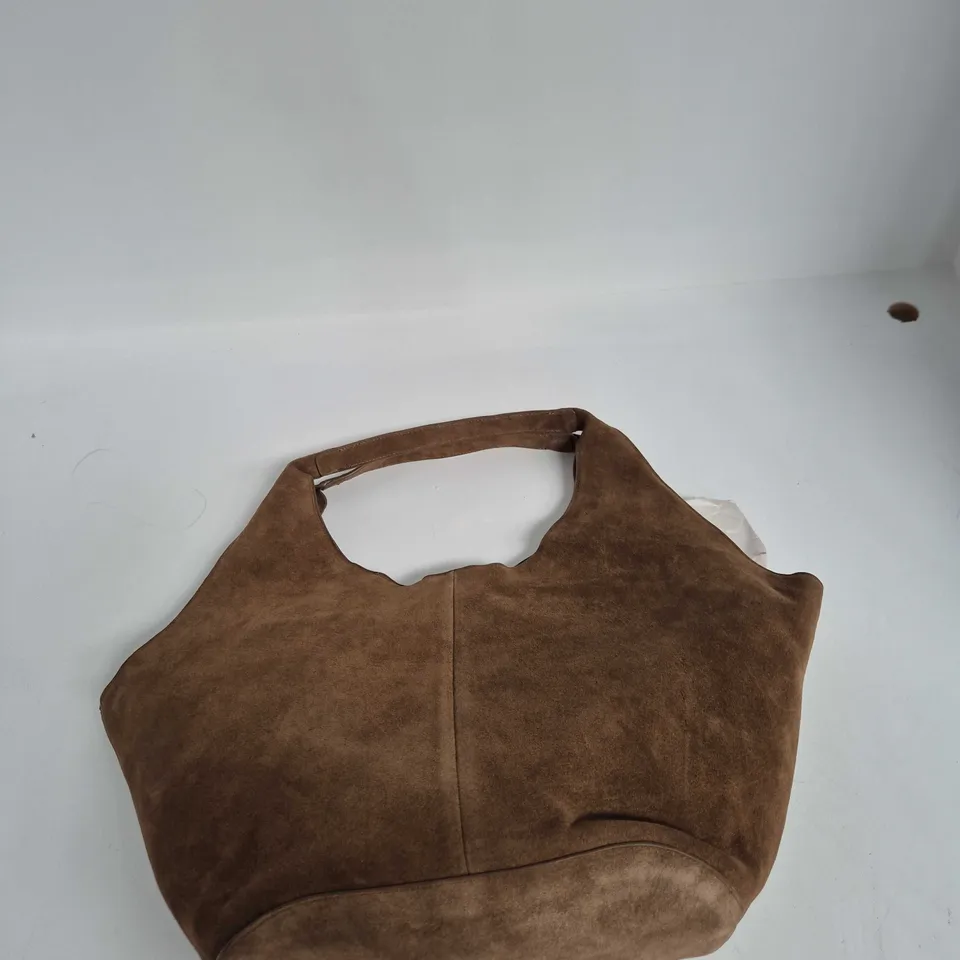 MANGO BROWN SUEDE HANDBAG WITH CUT-OUT HANDLE