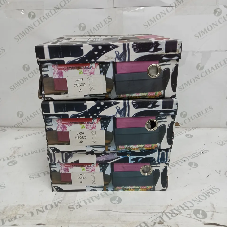 3 BOXED PAIRS OF BESTINN BLACK KNEE-HIGH HEELED BOOTS SIZE 39 