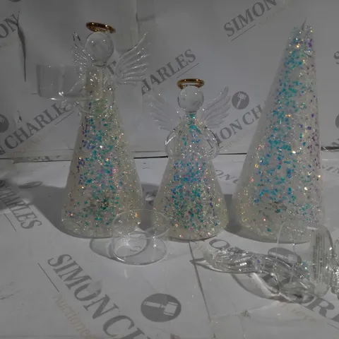 BOXED HOME REFLECTIONS SET OF 3 PRE-LIT GLASS ANGEL CANDLE HOLDERS