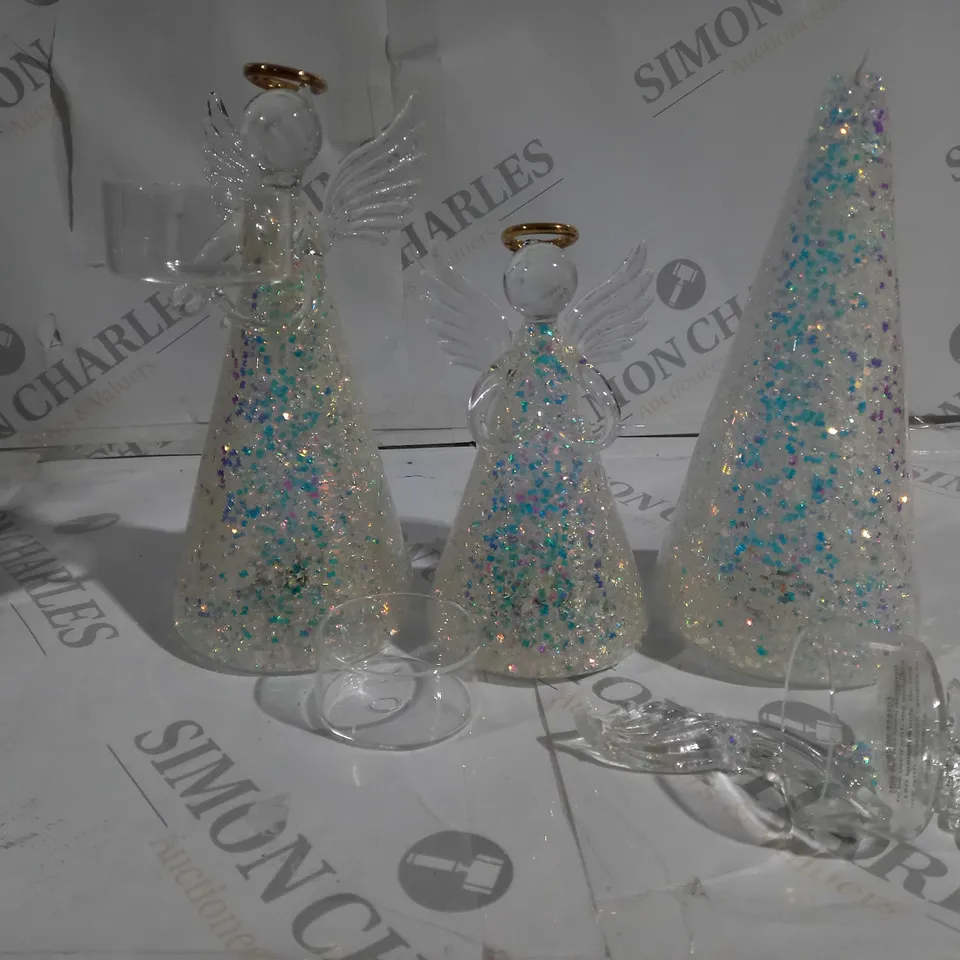 BOXED HOME REFLECTIONS SET OF 3 PRE-LIT GLASS ANGEL CANDLE HOLDERS