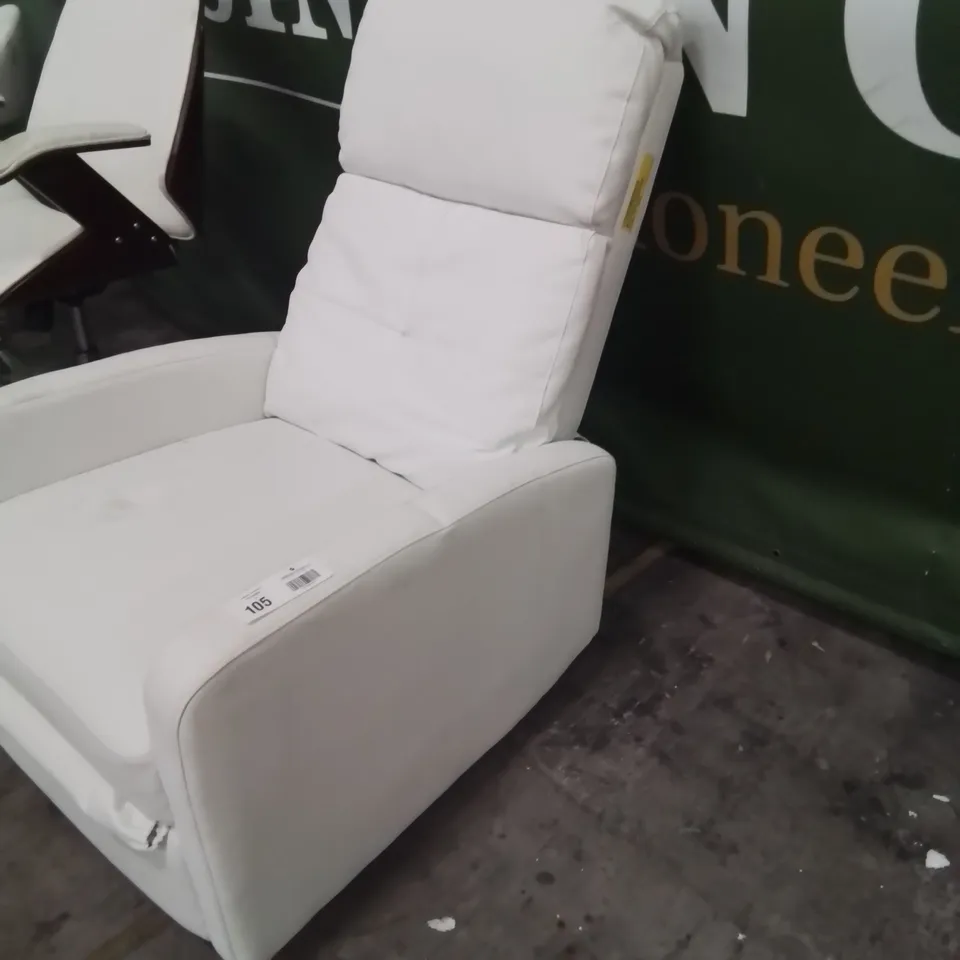DESIGNER MANUAL RECLINING EASY CHAIR WHITE FAUX LEATHER 