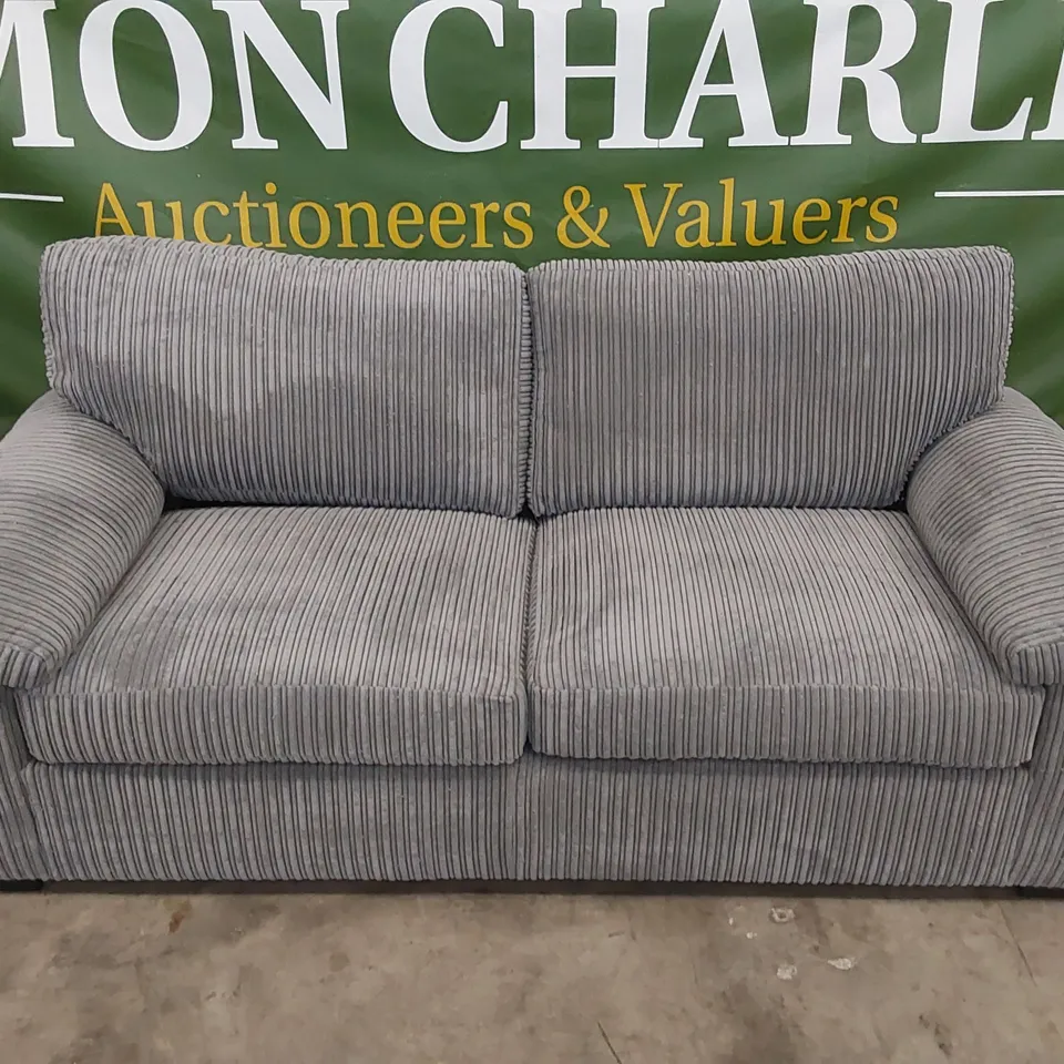DESIGNER GREY FABRIC UPHOLSTERED 3 SEATER SOFA