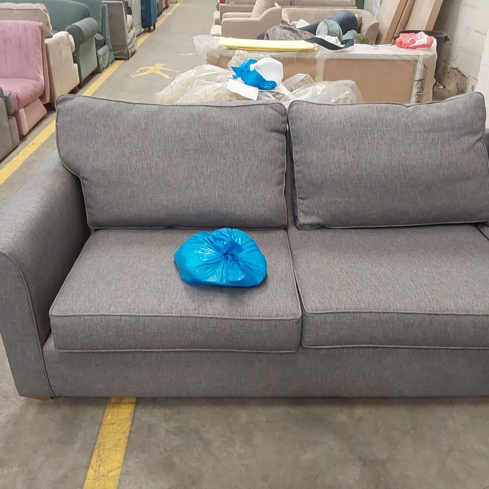 QUALITY DESIGNER LARGE GREY FABRIC UPHOLSTERED CORNER SOFA BED WITH FOOTSTOOL