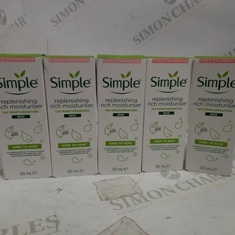 LOT OF 5 SIMPLE REPLENISHING RICH MOISTURISER (5 X 125ML)