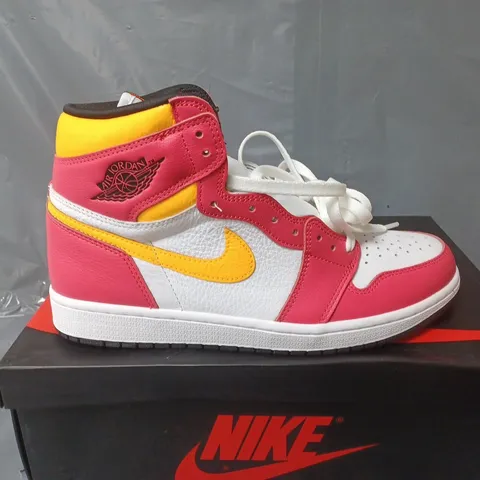 BOXED PAIR OF NIKE AIR JORDAN 1 RETRO HIGH OG IN WHITE/RED/YELLOW - UK 9