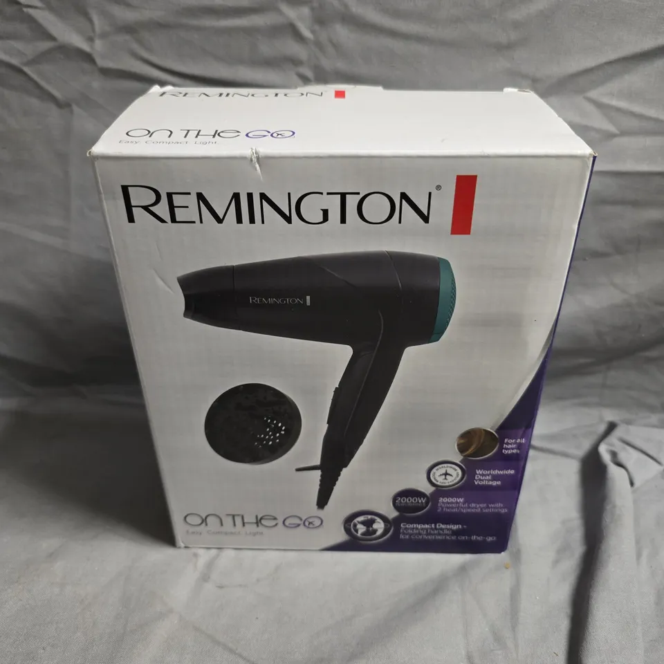 REMINGTON ON THE GO TRAVEL HAIR DRYER WITH DIFFUSER ATTACHMENT