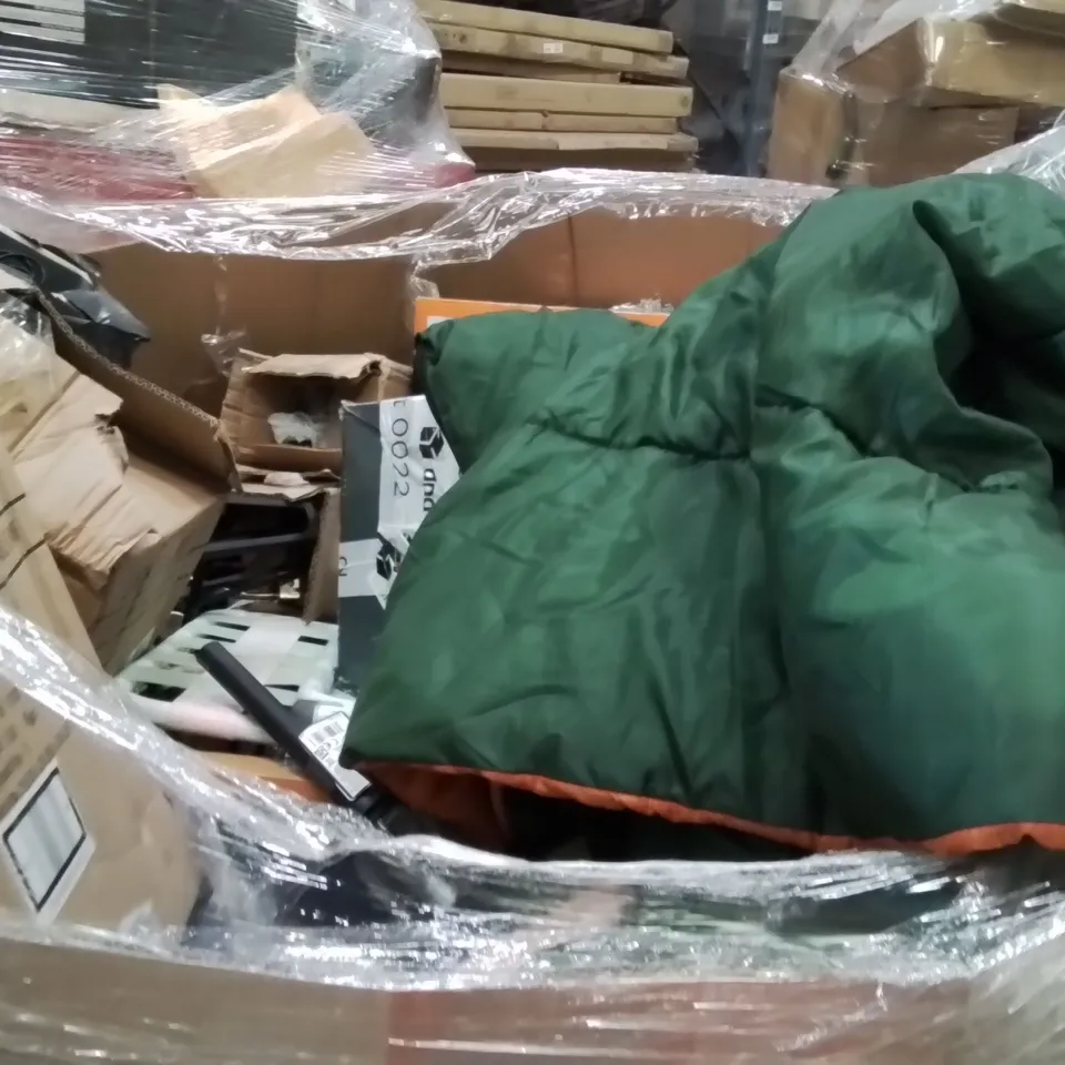 PALLET OF ASSORTED HOUSEHOLD GOODS AND PRODUCTS TO INCLUDE;LAWN MOWER,TABLE LAMP,BRUSH,SHEARS,GARDEN LIGHTS