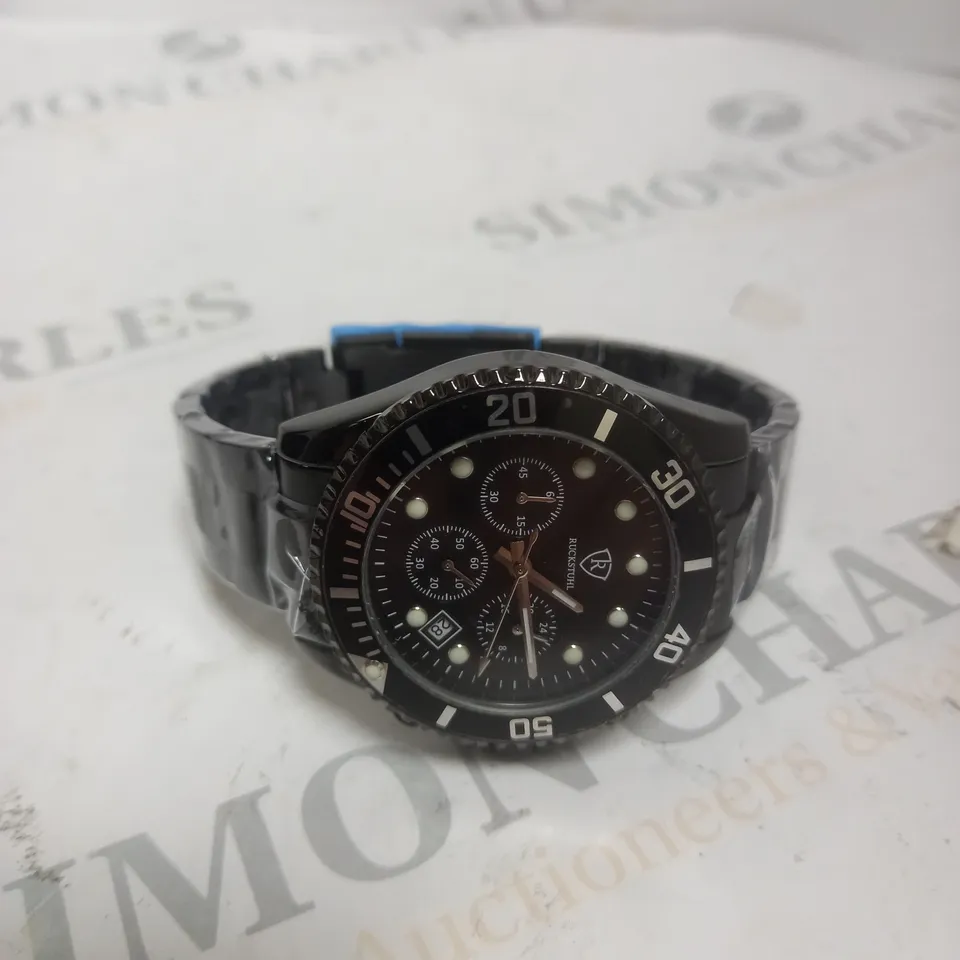 MENS RUCKSTUHL CHRONOGRAPH 8829 WATCH – BLACK DIAL - BLACK STAINLESS STEEL STRAP – 3ATM WATER RESISTANT – DATE FUNCTION