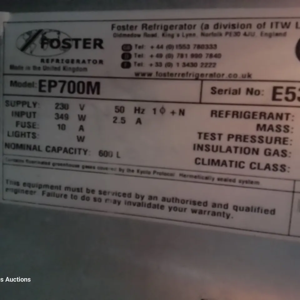 FOSTER ECO PRO G2 SINGLE DOOR FRIDGE Model EP700M