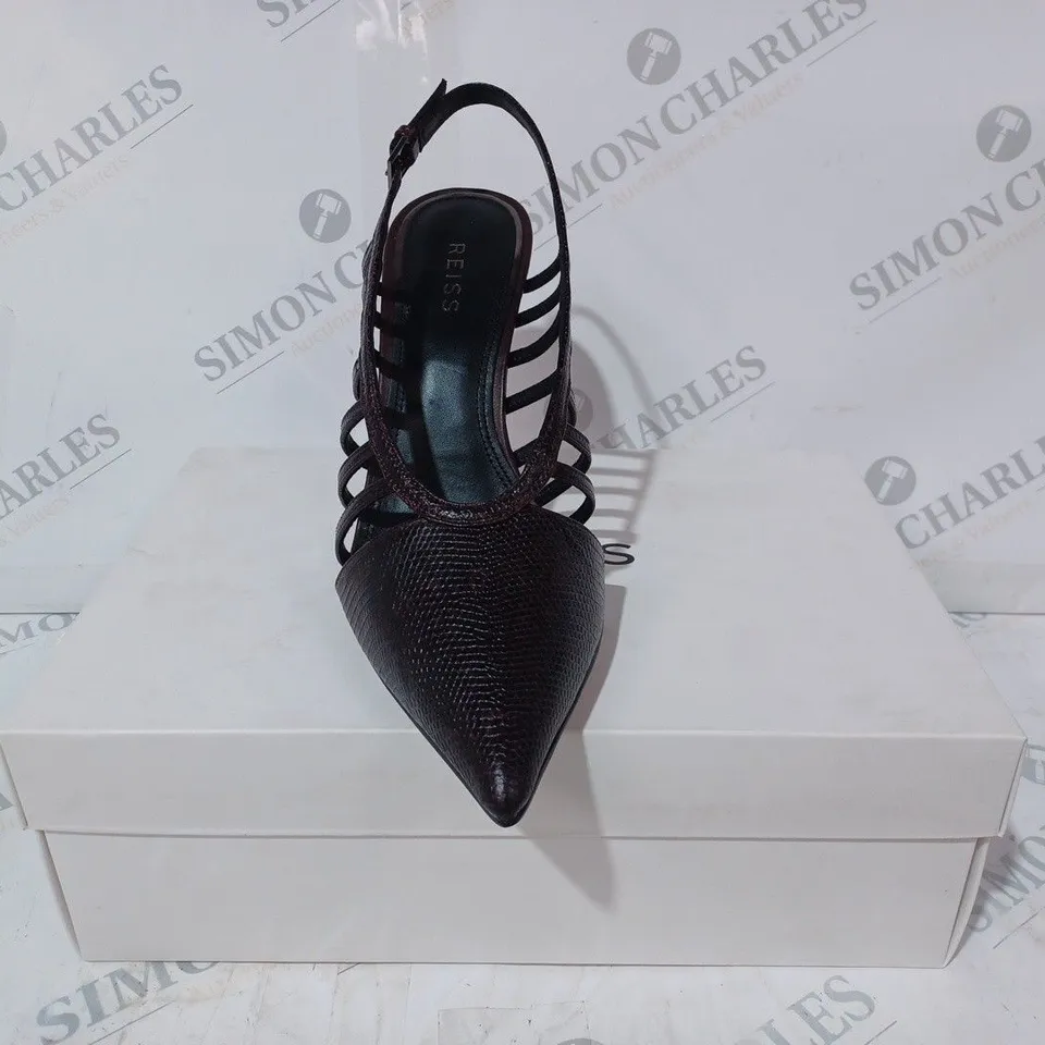 BOZED PAIR OF REISS DAPHNE SLINGBACK HEELS IN POMEGRANATE SIZE 7