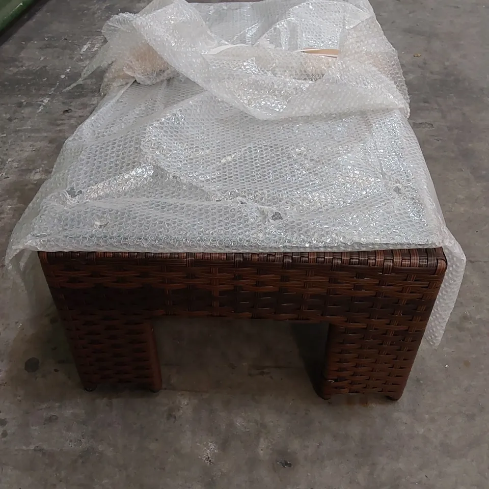DESIGNER SMALL CHOCOLATE MIX RATTAN COFFEE TABLE WITH GLASS TOP
