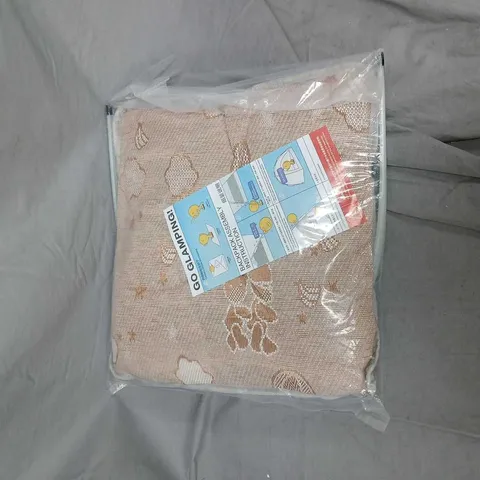 GO GLAMPING! BEIGE PATTERNED THROW BLANKET – SEALED IN PLASTIC