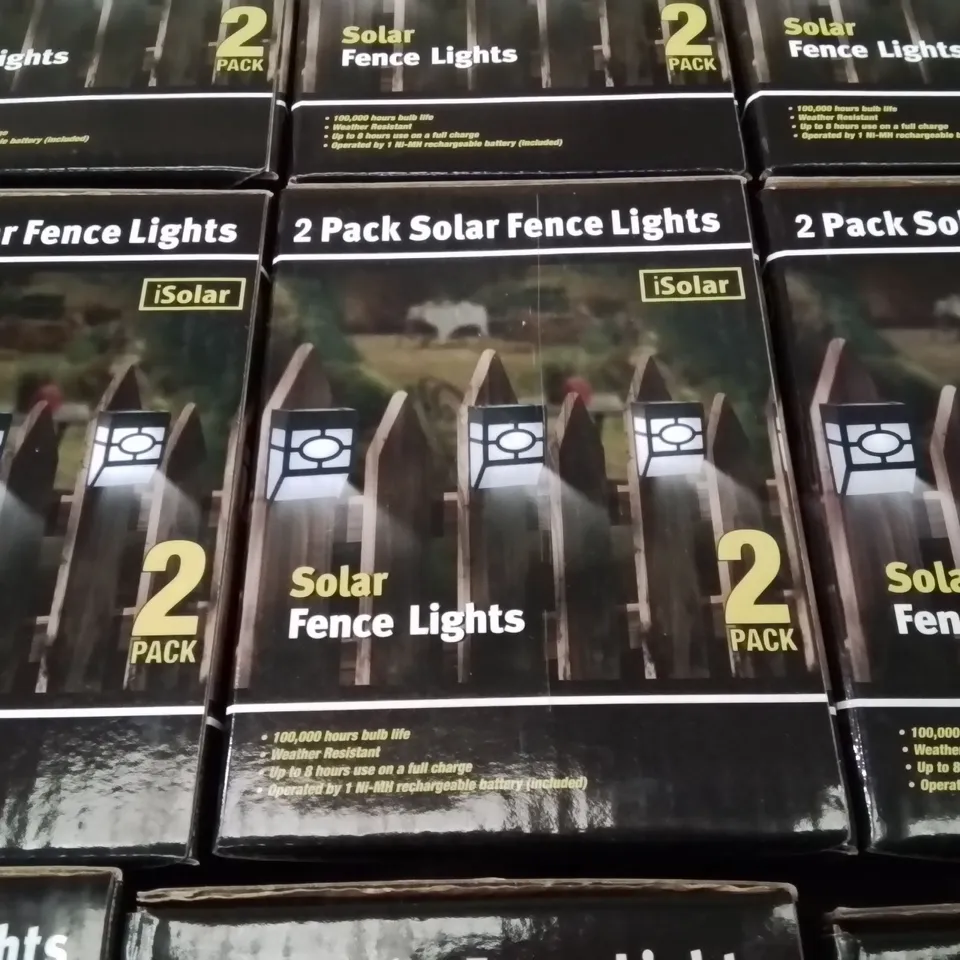 BOX CONTAINING 18 BRAND NEW PACKS OF 2 SOLAR FENCE LIGHTS