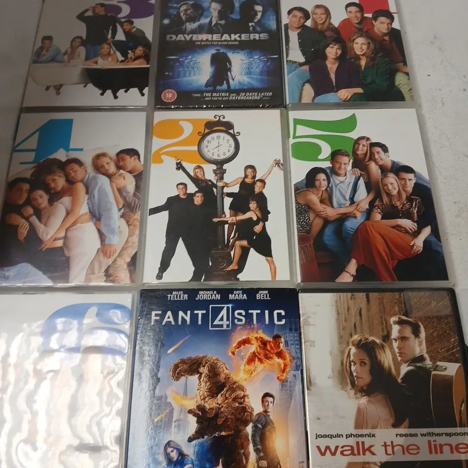 TOTE OF APPROXIMATELY 10 ASSORTED DVDS INCLUDING FRIENDS SEASON 9 AND 10 AND TH FANTASTIC 4