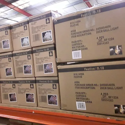 LOT OF APPROXIMATELY 33 BOXES OF ASSORTED BRAND NEW CHRISTMAS DECORATIONS INCLUDING LED STRING LIGHTS, 20CM BALL LIGHTS, GARLAND 