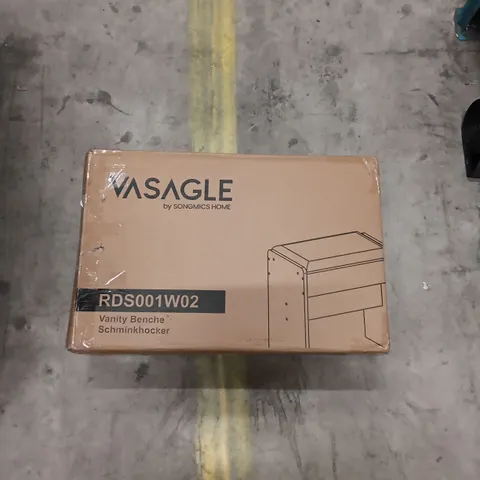 VASAGLE DRESSING TABLE STOOL, UPHOLSTERED MAKEUP STOOL, VELVET VANITY STOOL, FOOTREST WITH ANTI-SLIP PADS, FOR DRESSING ROOM, BEDROOM, ENTRYWAY, MATTE WHITE AND JELLY PINK RDS001W02