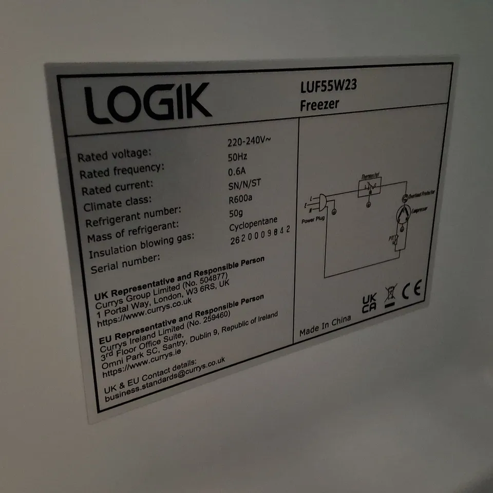 LOGIK LUF55W23 UNDERCOUNTER FREEZER - WHITE