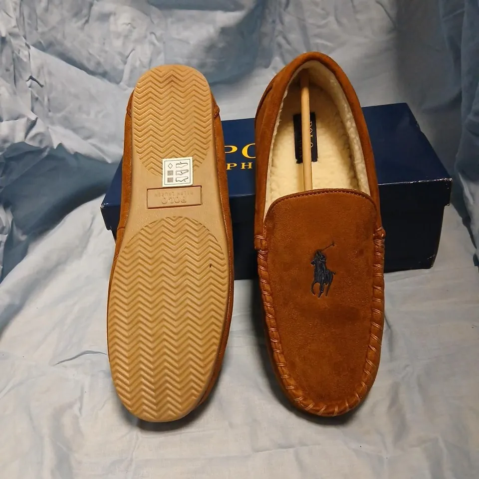 POLO RALPH LAUREN SNUFF DECLAN SUEDE SLIPPERS – MEN’S UK 10, BOXED