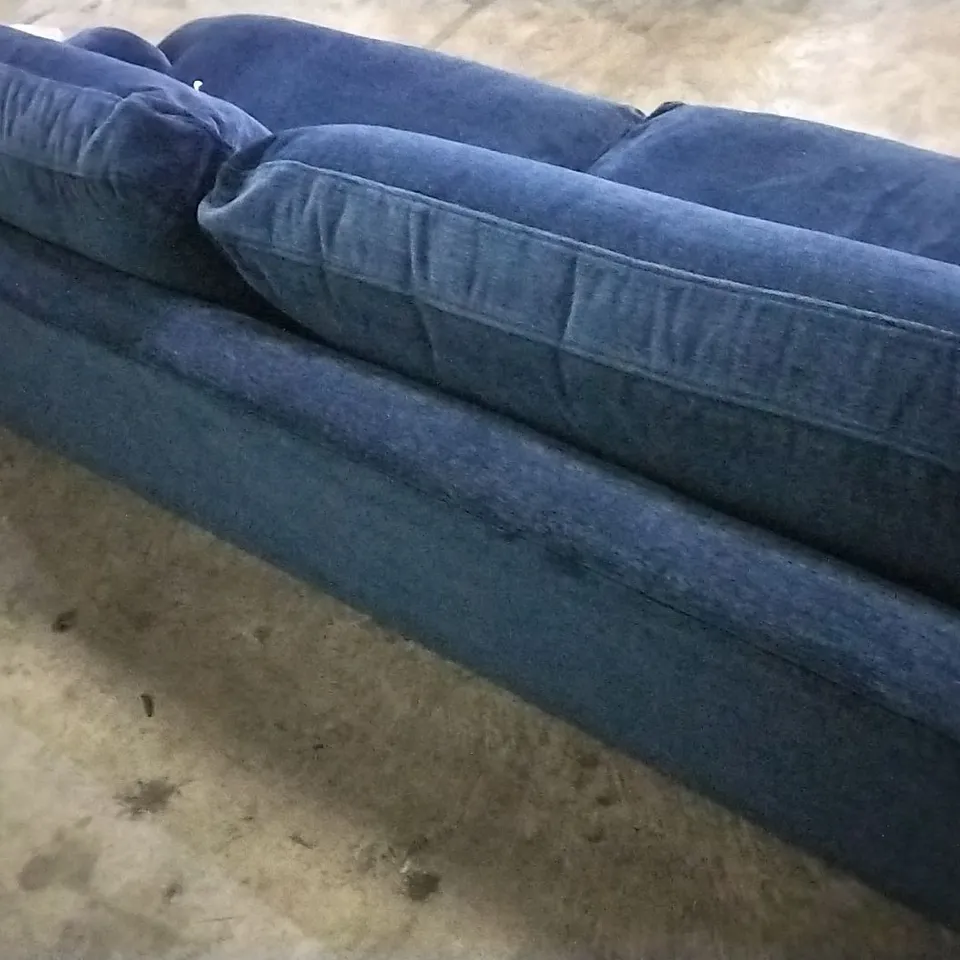 QUALITY DESIGNER LOUNGE CO 3 SEATER SOFA IN NAVY BLUE PLUSH FABRIC 