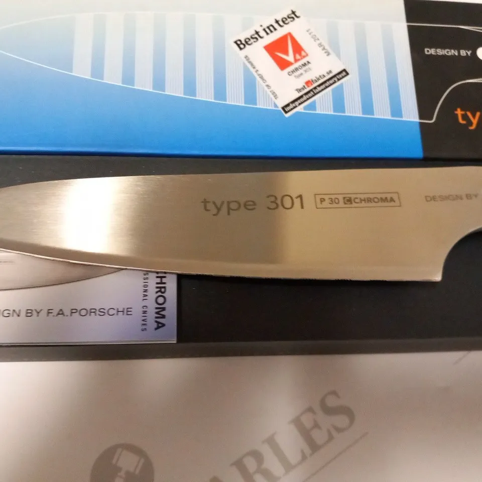 BRAND NEW CHROMA CORRUGATED 20CM KNIFE - ALL METAL P30 TYPE 301 WITH GIFT BOX - DESIGNED BY F.A PORSCHE