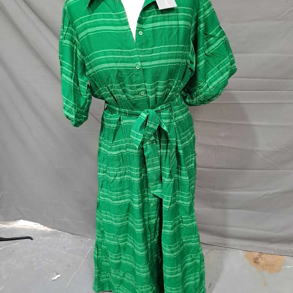 OLIVER BONAS SELF CHECK MIDI SHIRT DRESS IN GREEN SIZE 10