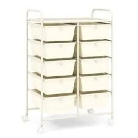 BOXED COSTWAY 10-DRAWER STORAGE CART UTILITY ROLLING TROLLEY KITCHEN ORGANIZER - WHITE