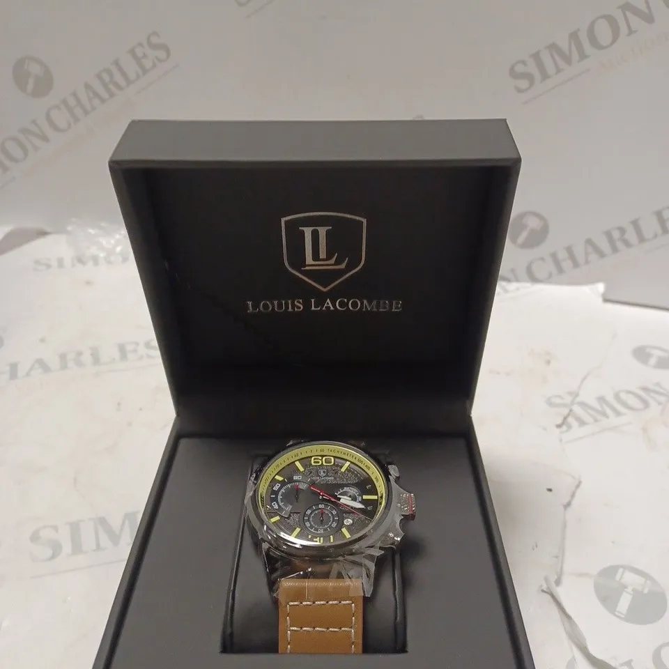 MENS LOUIS LACOMBE CHRONOGRAPH WATCH – 3 SUB DIALS E – LEATHER STRAP