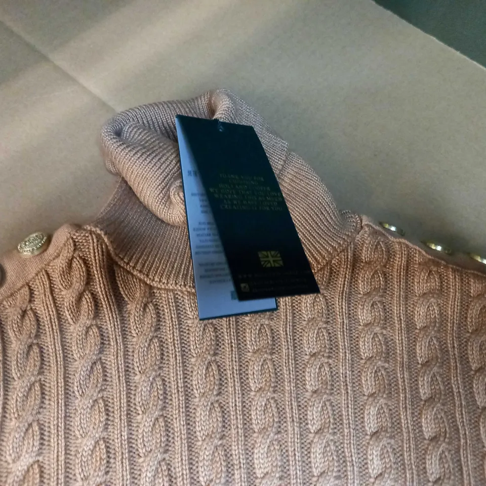 HOLLAND COOPER CARAMEL/GOLD BUTTON DETAILED ROLL NECK JUMPER - SMALL
