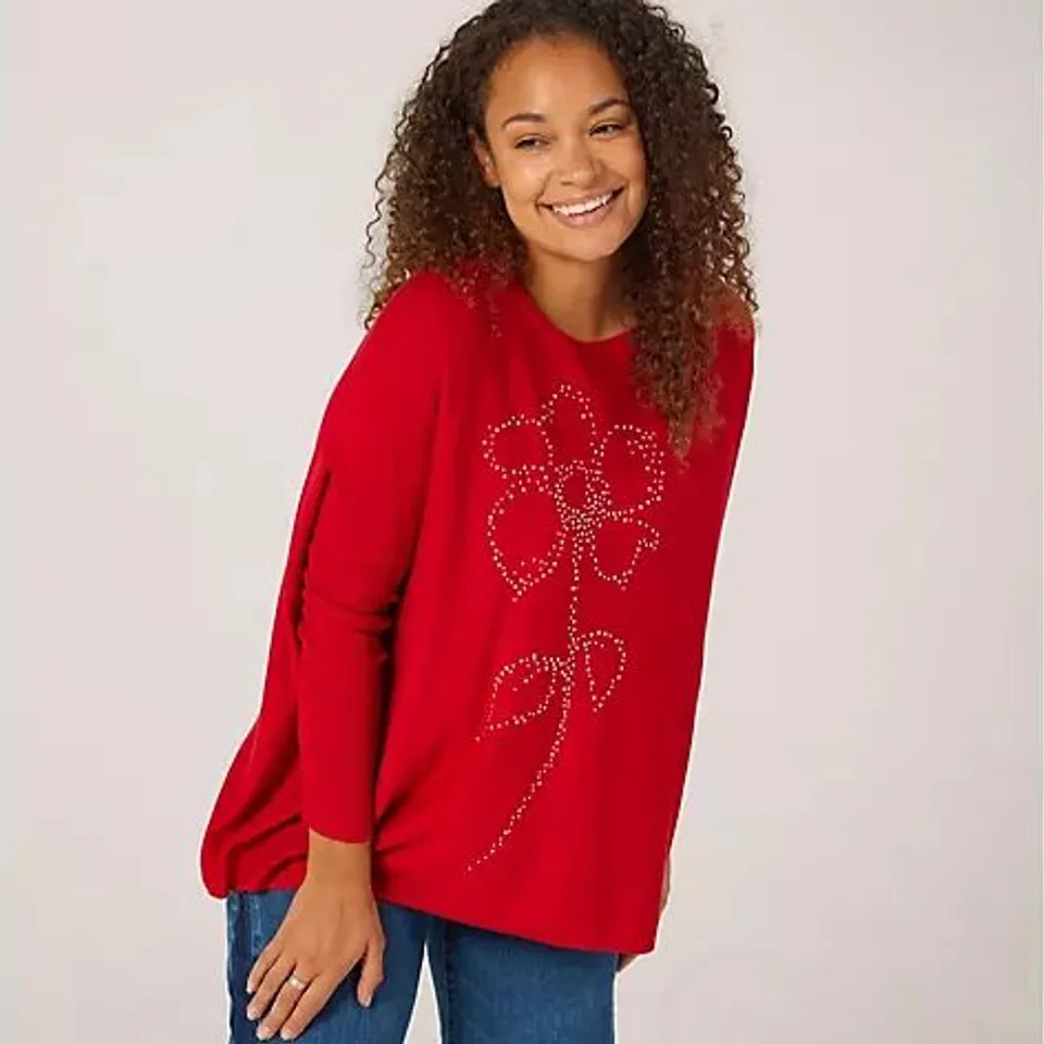 MASAI COPENHAGEN FANASI CRYSTAL FLOWER STRETCH KNIT JUMPER XL RED
