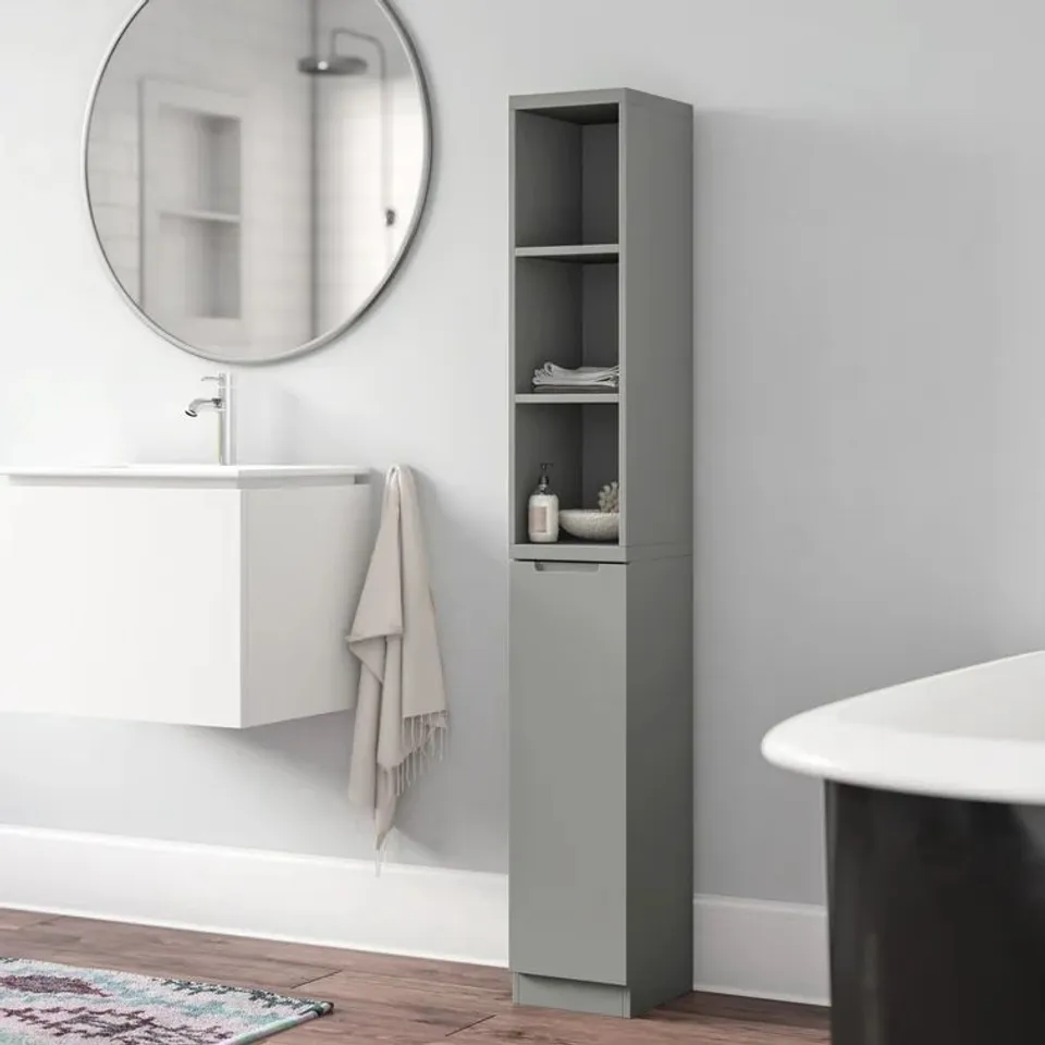 BOXED KEELING FREESTANDING TALL BATHROOM CABINET - GREY (1 BOX)