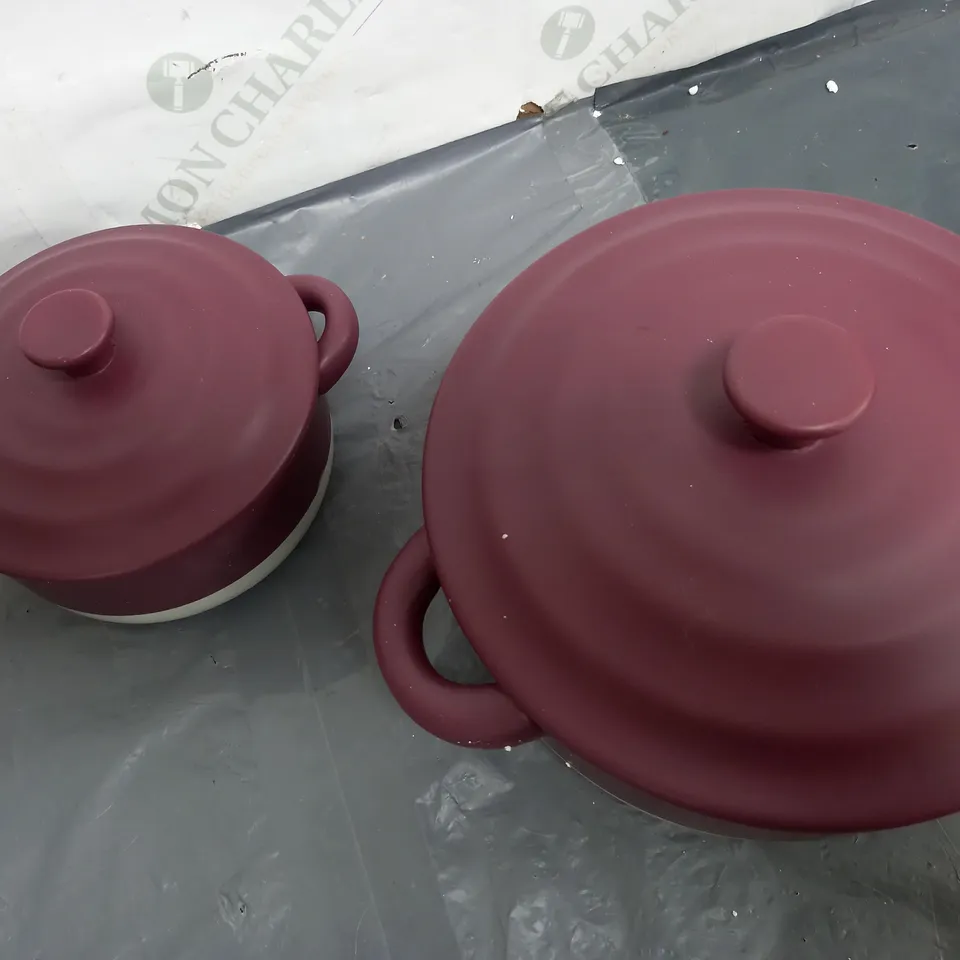 BUNDLEBERRY BY AMANDA HOLDEN PORCELAIN MEDIUM AND SMALL CASSEROLE DISH SET - PLUM & WHITE