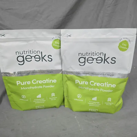 lot of 2 nutrition geeks pure creatine monohydrate powder - 315g 