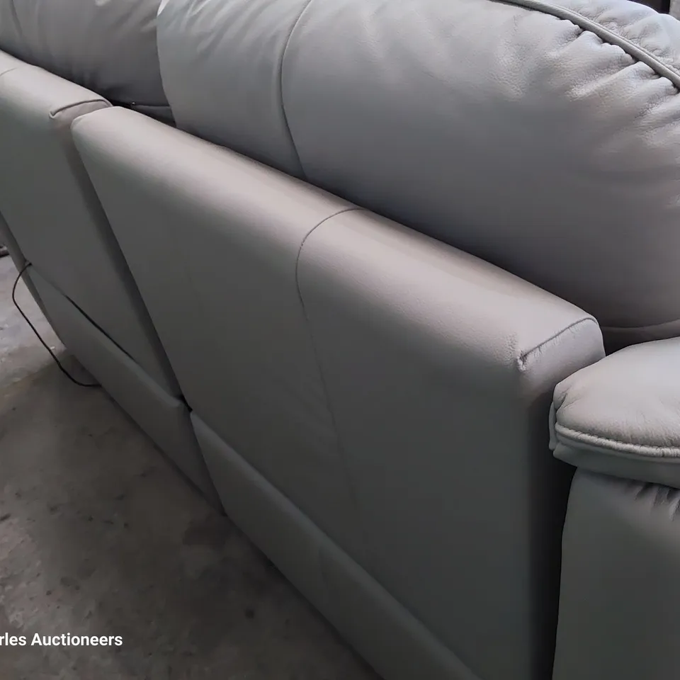 QUALITY BRITISH DESIGNER G PLAN JACKSON POWER RECLINING THREE SEATER SOFA CAMBRIDGE GREY LEATHER 