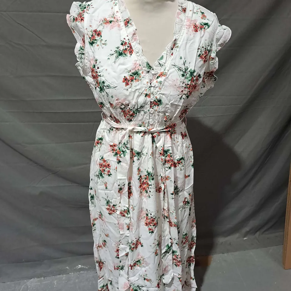 APRICOT FLORAL MIDI DRESS IN CREAM SIZE 12