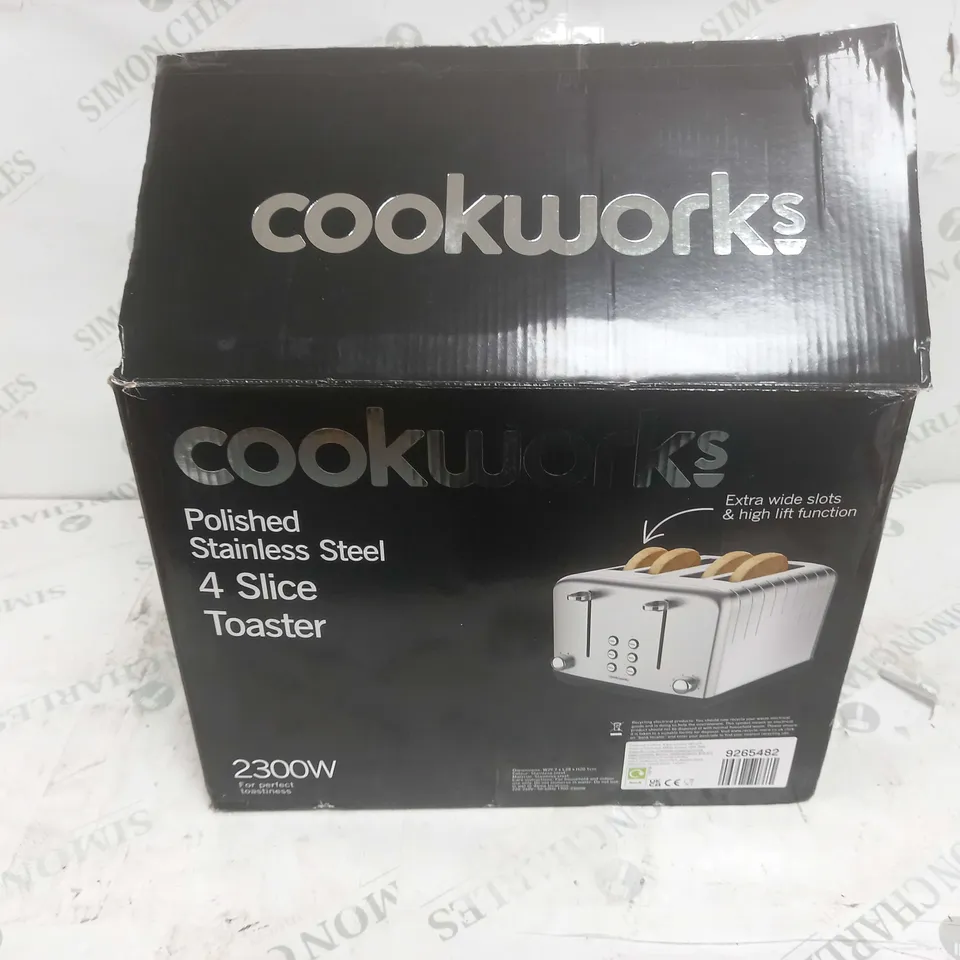 BOXED COOKWORKS POLISHED STAINLESS STEEL 4 SLICE TOASTER