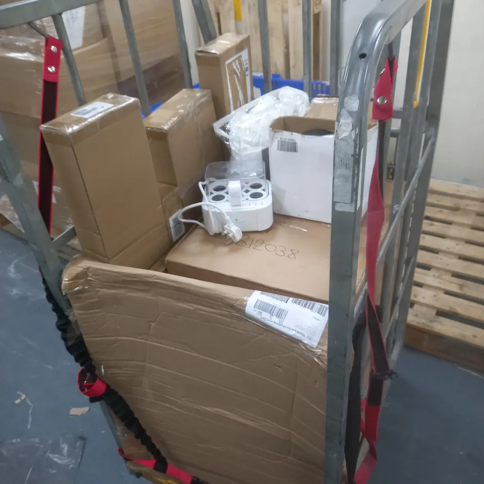 CAGE OF 10 ASSORTED HOMEWARE ITEMS TO INCLUDE COZEE HOME SUPERSOFT SHEET, PORTABLE FOLDING FAN, AND EGG COOKER ETC. 