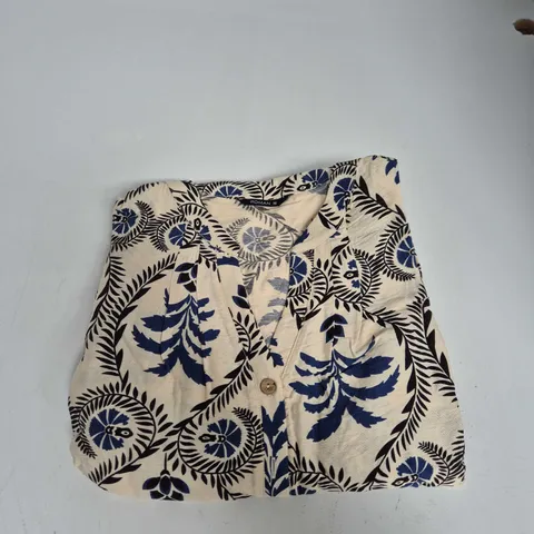 TROPICAL LEAF PRINT DRESSβ IVORY WITH BLUE LEAVES, UK SIZE 16