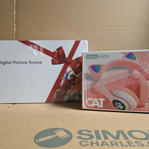 BOX OF APPROXMATELY 10 ASSORTED HOUSEHOLD ITEMS TO INCLUDE DIGITAL PICTURE FRAME, HEADSET, ETC