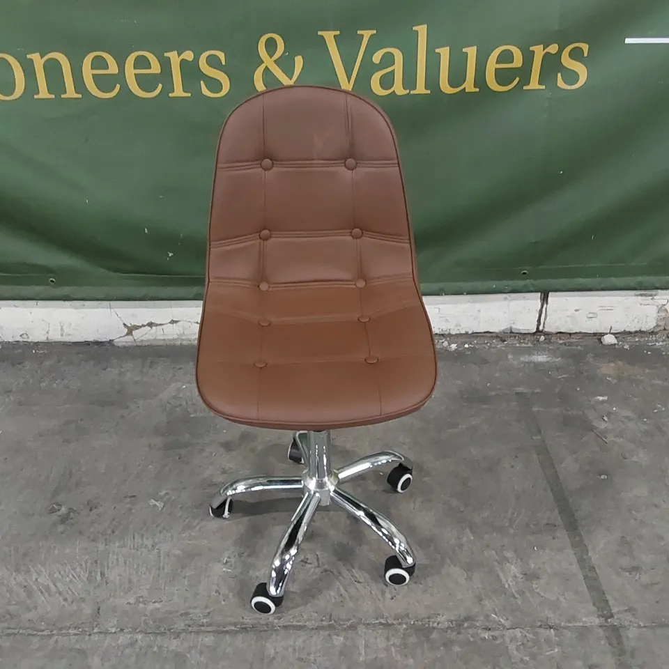 DESIGNER BROWN SWIVEL CHAIR WITH CHROME BASE