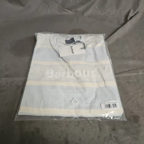 BARBOUR SPILMAN STRIPE RELAXED TEE IN BLEACHED BLUE SIZE S