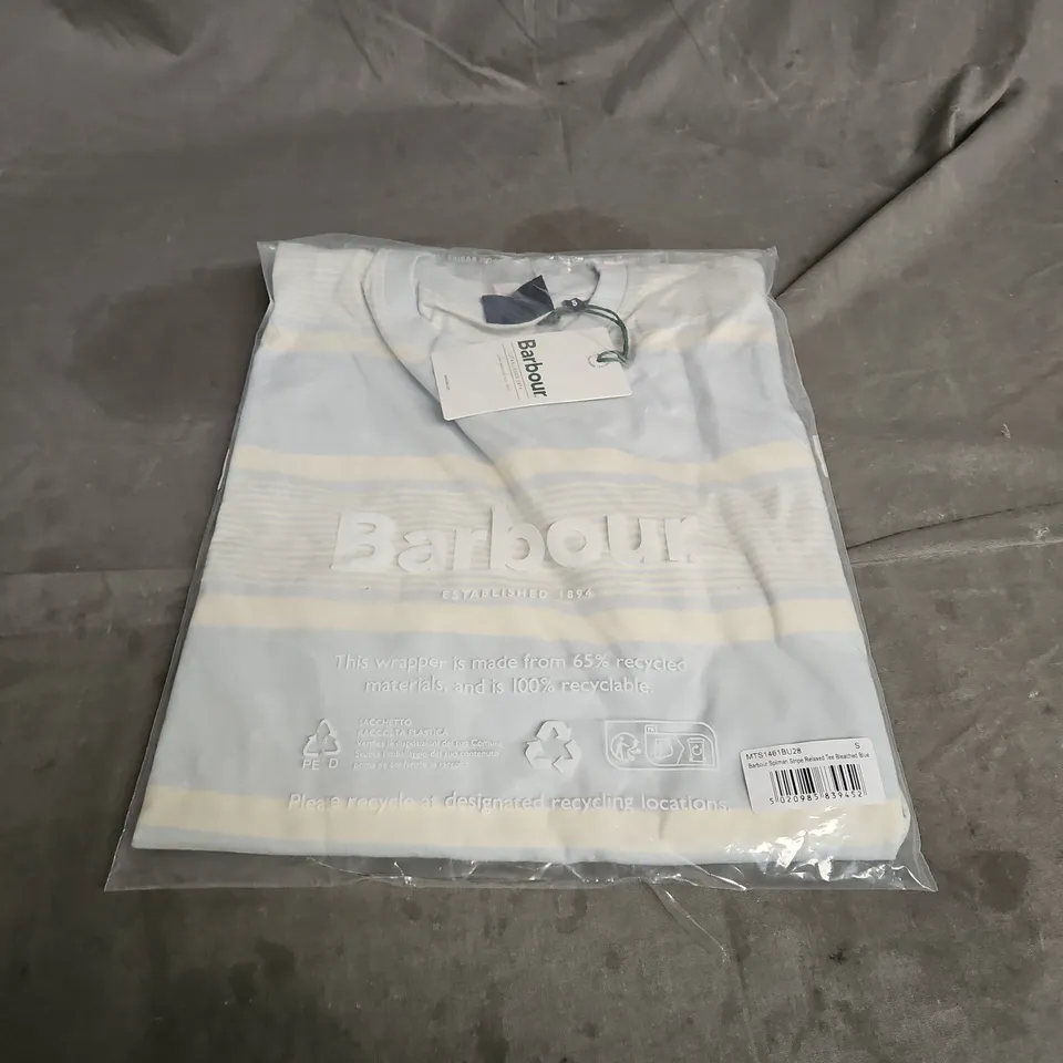 BARBOUR SPILMAN STRIPE RELAXED TEE IN BLEACHED BLUE SIZE S