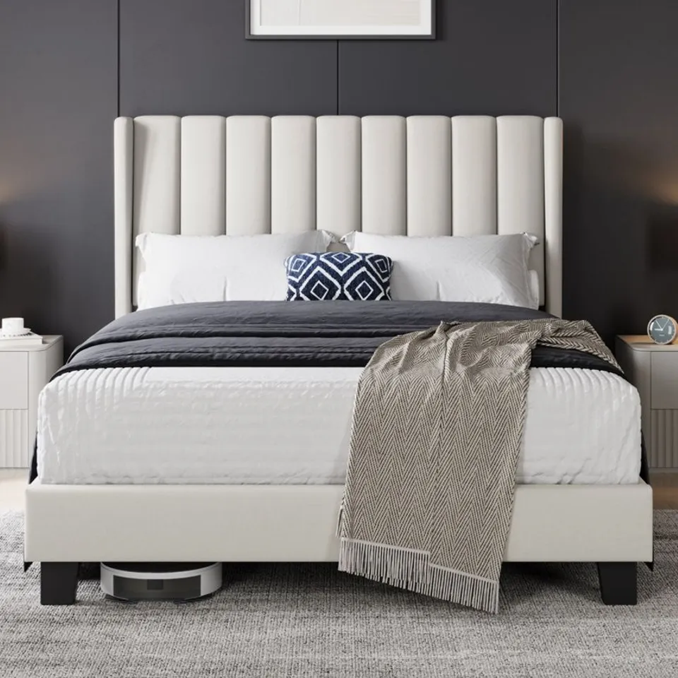 BOXED UPHOLSTERED BED FRAME WITH CHANNEL TUFTED HEADBOARD (1 BOX)