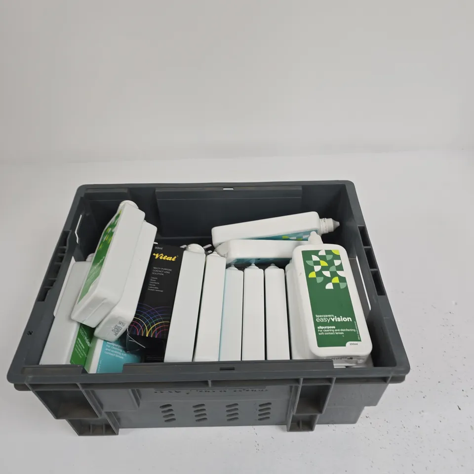 TOTE OF APPROXIMATELY 10 ASSORTED ITEMS INCLUDING SPECSAVERS EASY VISION ALL PURPOSE 250ML, EYEEXPERT PUREFLOW ALL-IN-1 250ML AND SPECSAVERS EASY VISION EASIPURPOSE 250ML