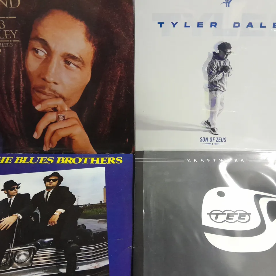 BOX OF APPROX 9 ASSORTED VINYL'S TO INCLUDE -  TYLER DALE SON OF ZEUS , LEGEND BOB MARLEY , THE BLUES BROTHERS ETC