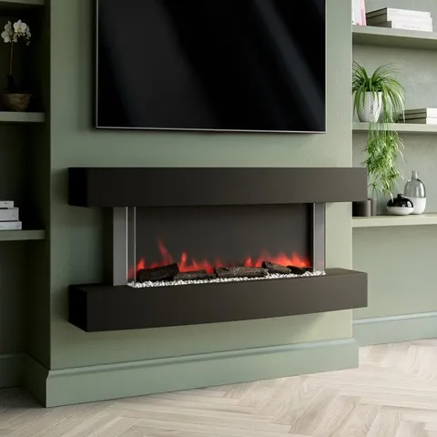 BOXED BLACK 47INCH WALL MOUNTED ELECTRIC FIREPLACE - AMBERGLO