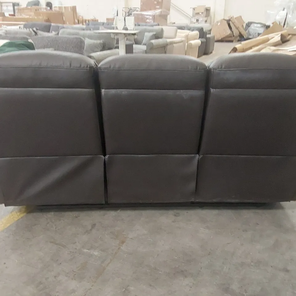 QUALITY DESIGNER FAUX LEATHER 3 SEATER RECLINER SOFA - DARK BROWN